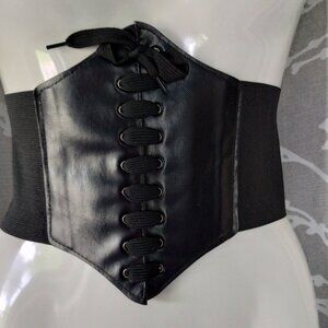 Faux Leather (S) Wide Elastic Corset Belt